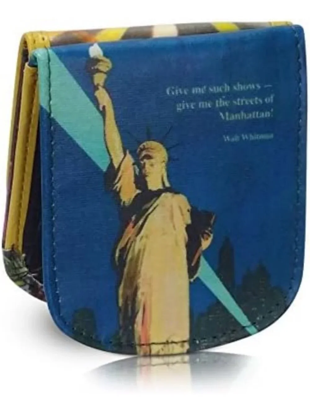 Compact Faux Leather Wallet - New York Night Design, Front Pocket, For Cards